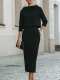 Melody - Women's Boat Neck Two-Piece Skirt Set