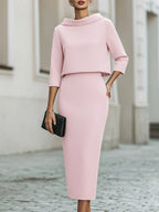 Melody - Women's Boat Neck Two-Piece Skirt Set