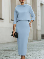 Melody - Women's Boat Neck Two-Piece Skirt Set