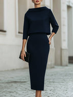 Melody - Women's Boat Neck Two-Piece Skirt Set