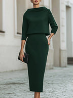 Melody - Women's Boat Neck Two-Piece Skirt Set