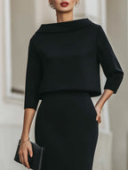 Melody - Women's Boat Neck Two-Piece Skirt Set