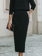 Melody - Women's Boat Neck Two-Piece Skirt Set