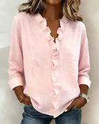 Mia - Women's Ruffle V-Neck Blouse with Long Sleeves