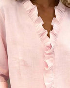 Mia - Women's Ruffle V-Neck Blouse with Long Sleeves