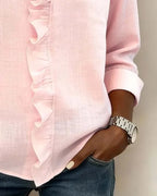 Mia - Women's Ruffle V-Neck Blouse with Long Sleeves