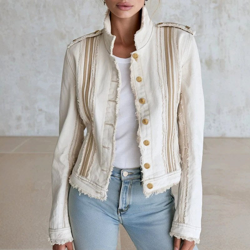 Mica - Women's Frayed Trim Button Front Denim Jacket 3