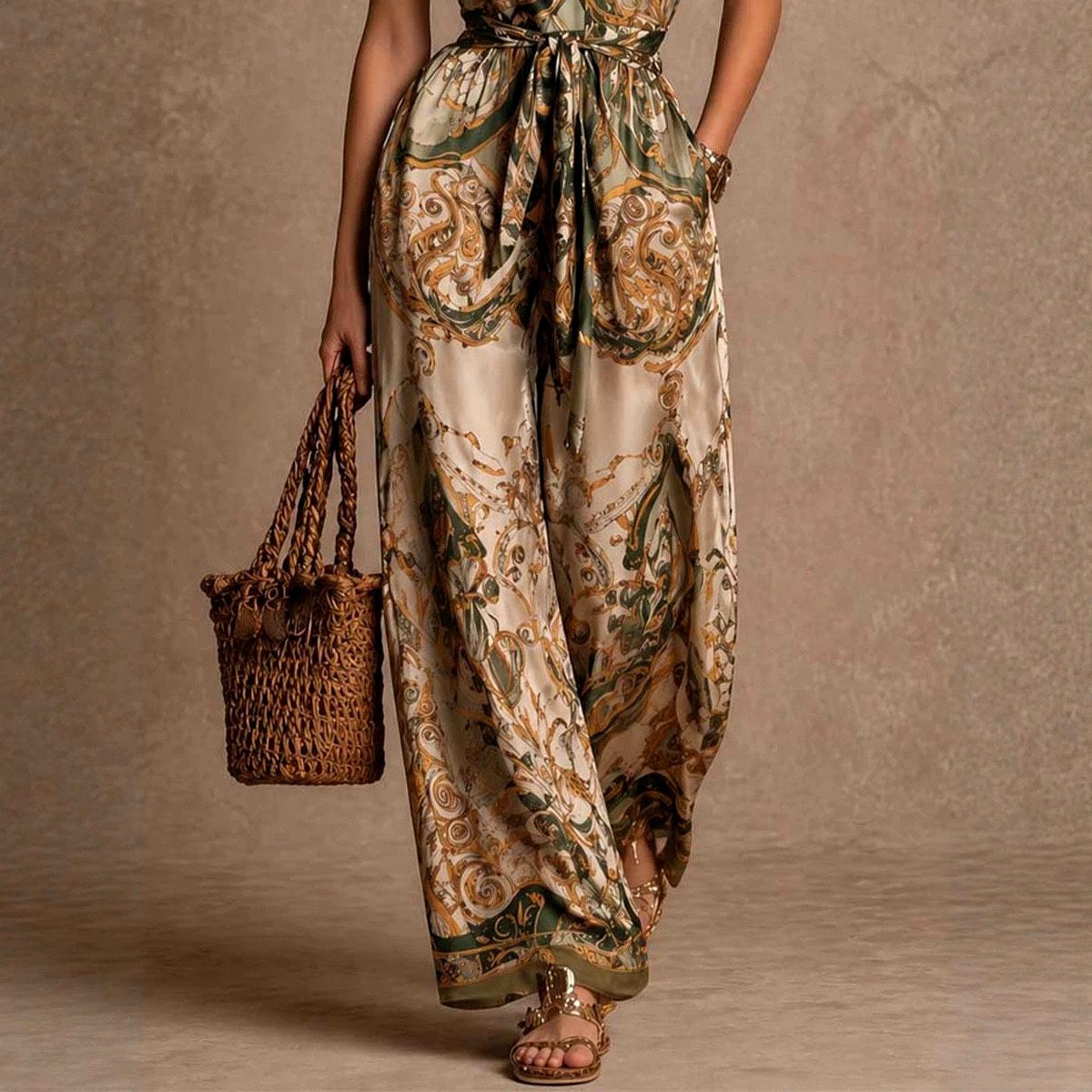 Michaela - Women's Printed Halter Wide-Leg Jumpsuit 3