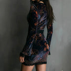 Mirabel - Women's Deep V-Neck Velvet Floral Lace Mini Dress 2