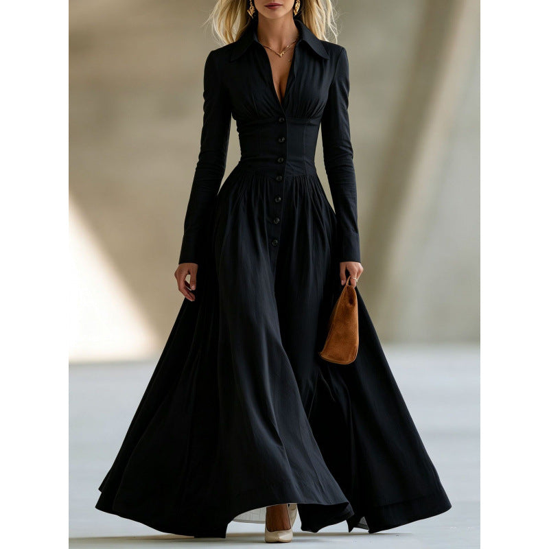 Monica - Women's Collared Button-Front Maxi Dress 1