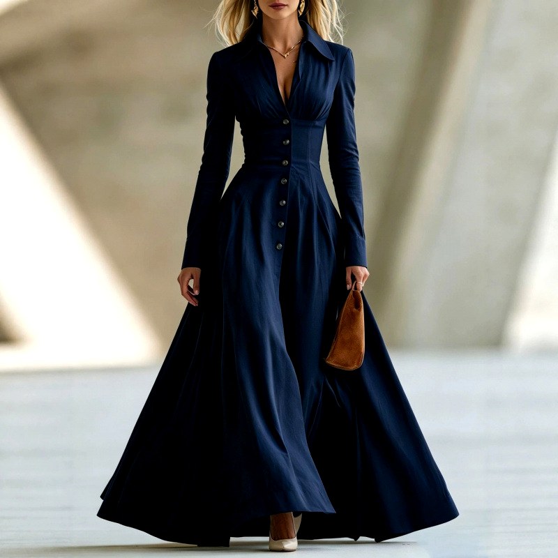 Monica - Women's Collared Button-Front Maxi Dress 4