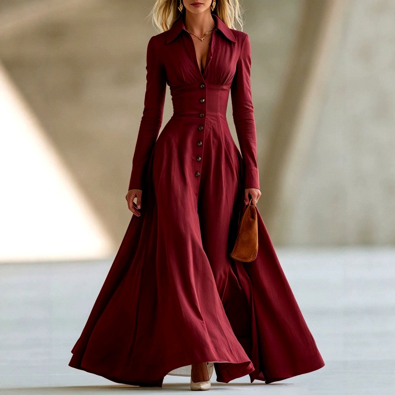Monica - Women's Collared Button-Front Maxi Dress 5