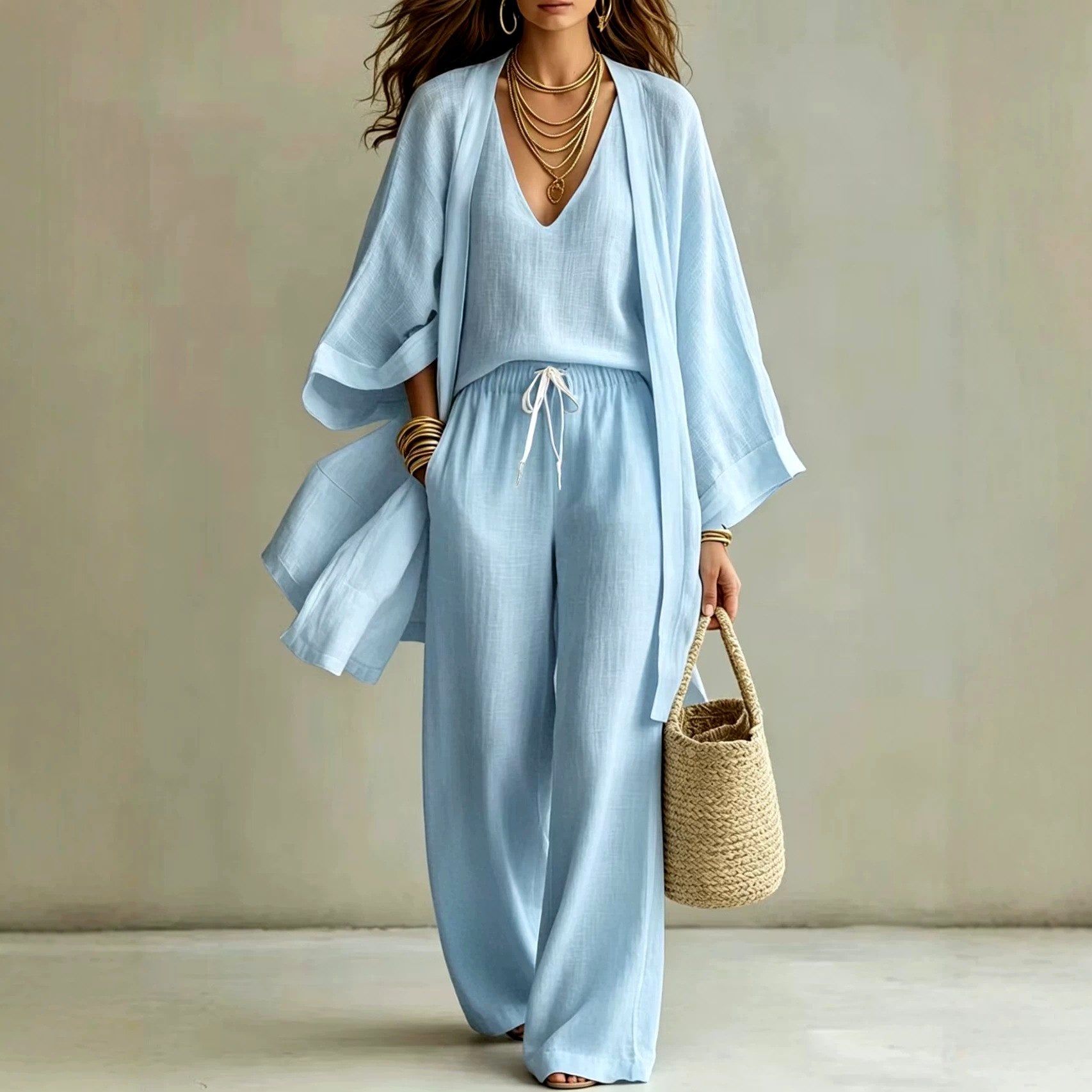 Monroe - Women's Relaxed Cami, Cardigan & Wide-Leg Pants Set 2