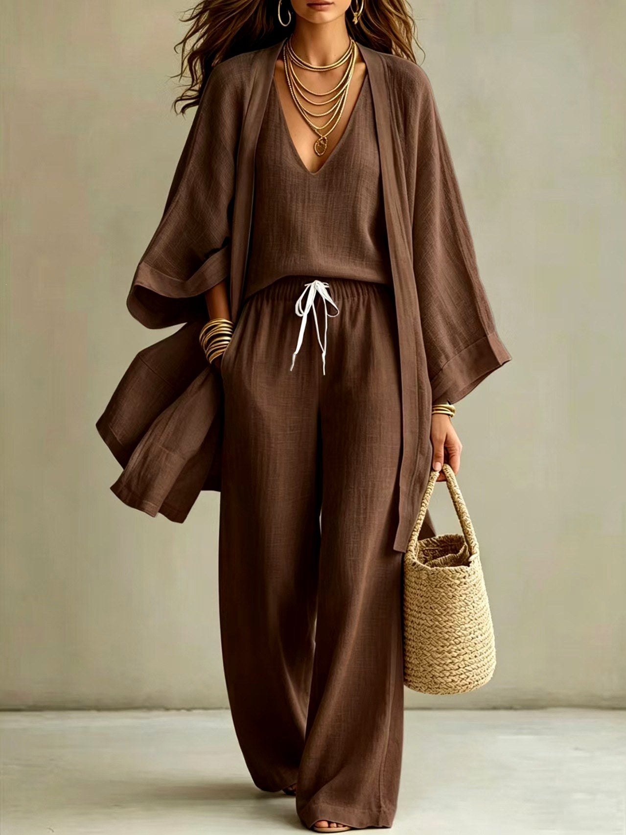 Monroe - Women's Relaxed Cami, Cardigan & Wide-Leg Pants Set 5