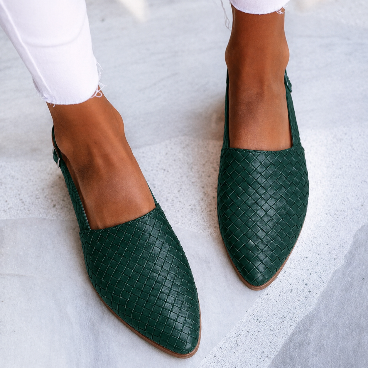 Nadia - Women's Woven Leather Slingback Flats