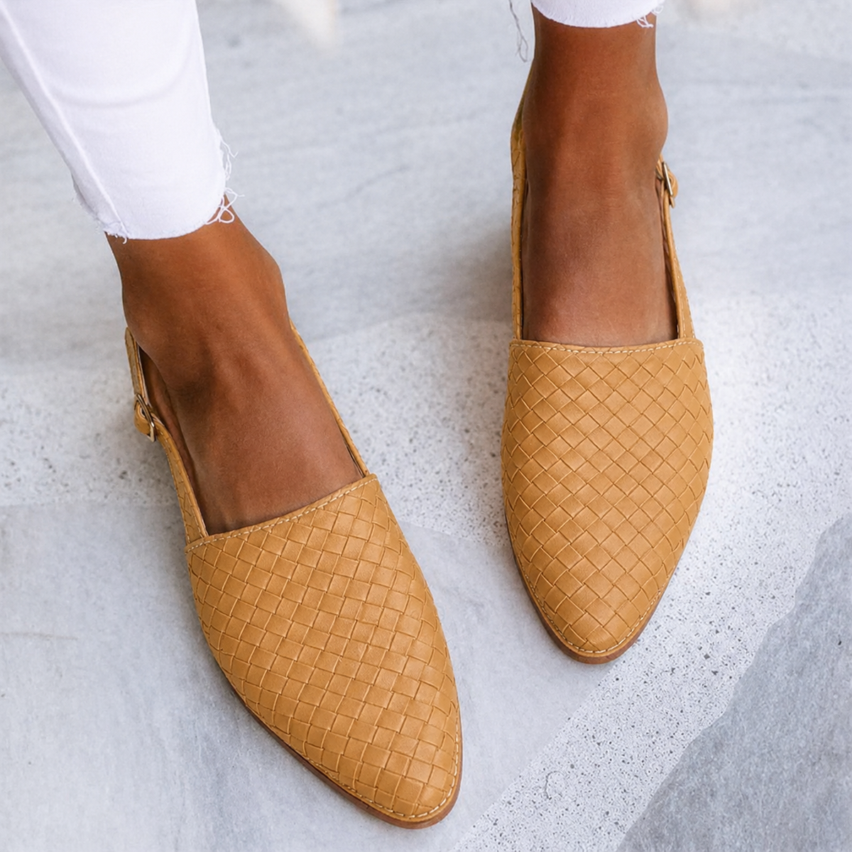 Nadia - Women's Woven Leather Slingback Flats