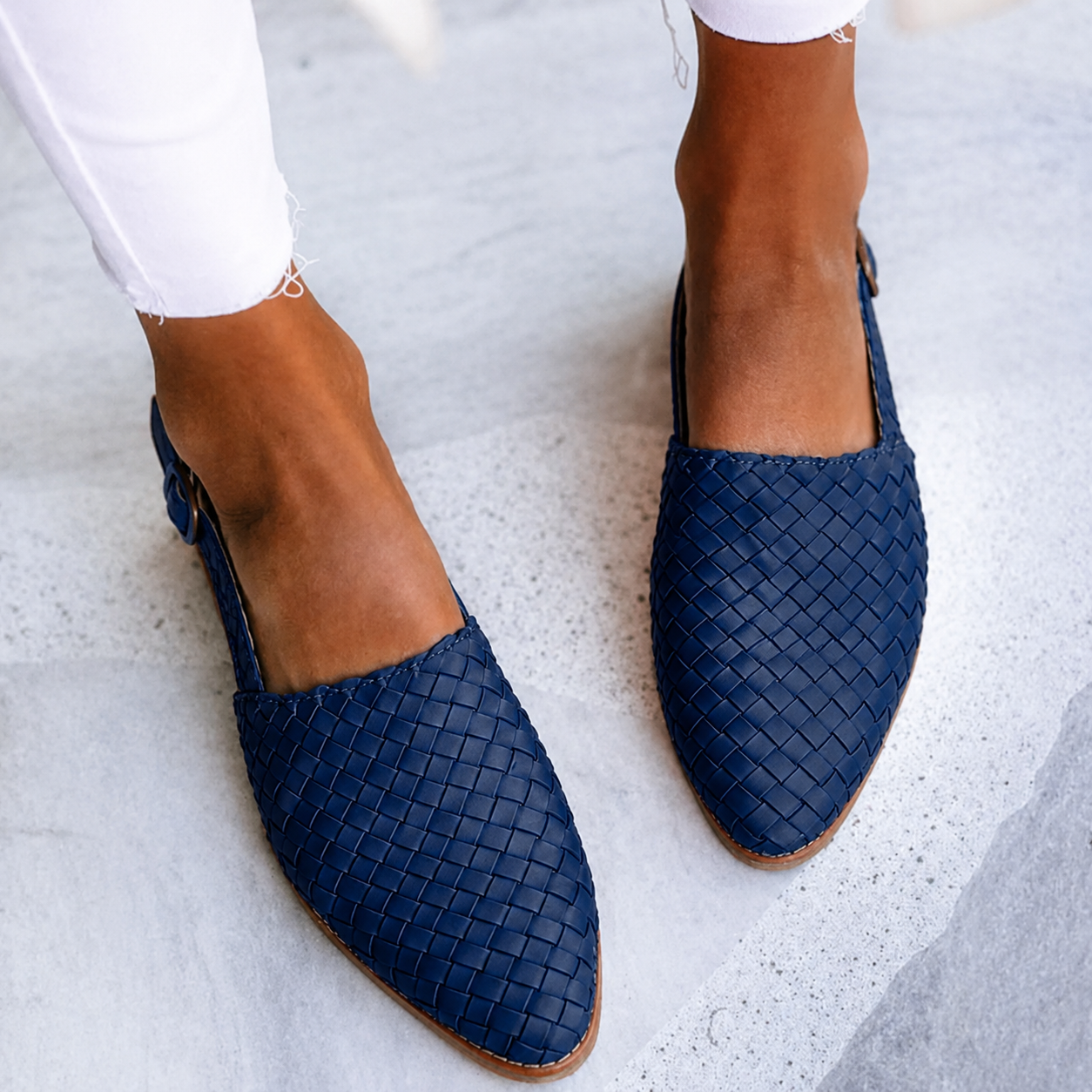 Nadia - Women's Woven Leather Slingback Flats