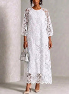 Nadia - Women's Balloon Sleeve Scalloped Hem Lace Dress 2