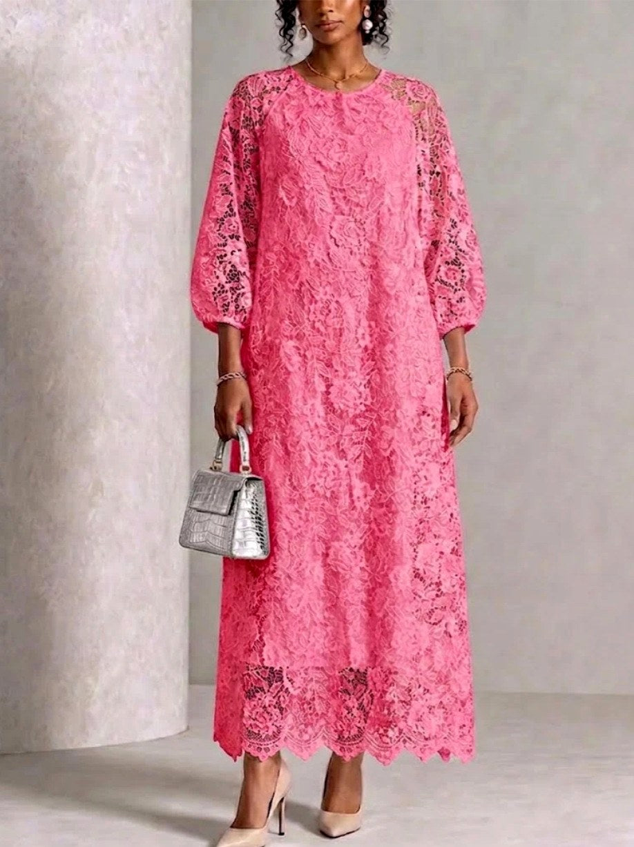 Nadia - Women's Balloon Sleeve Scalloped Hem Lace Dress 3