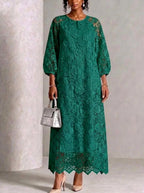 Nadia - Women's Balloon Sleeve Scalloped Hem Lace Dress 5