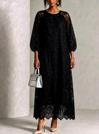 Nadia - Women's Balloon Sleeve Scalloped Hem Lace Dress 6