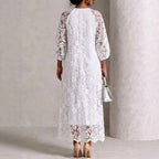 Nadia - Women's Balloon Sleeve Scalloped Hem Lace Dress 8