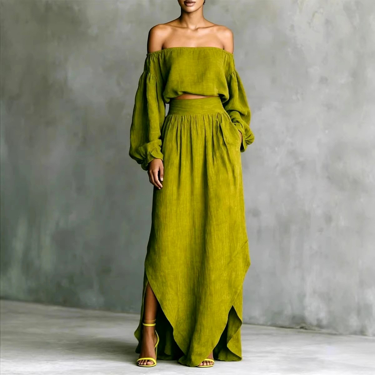 Naomi - Women's Off-Shoulder Top and Maxi Skirt Set 1