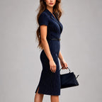 Naomi - Women's Pinstripe V-Neck Bodycon Midi Dress 2