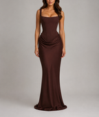 Natalia - Women's Square-Neck Bodycon Maxi Dress with Draped Waist