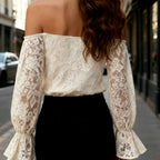 Natalie - Women's Off-Shoulder Lace Tie-Neck Blouse 2