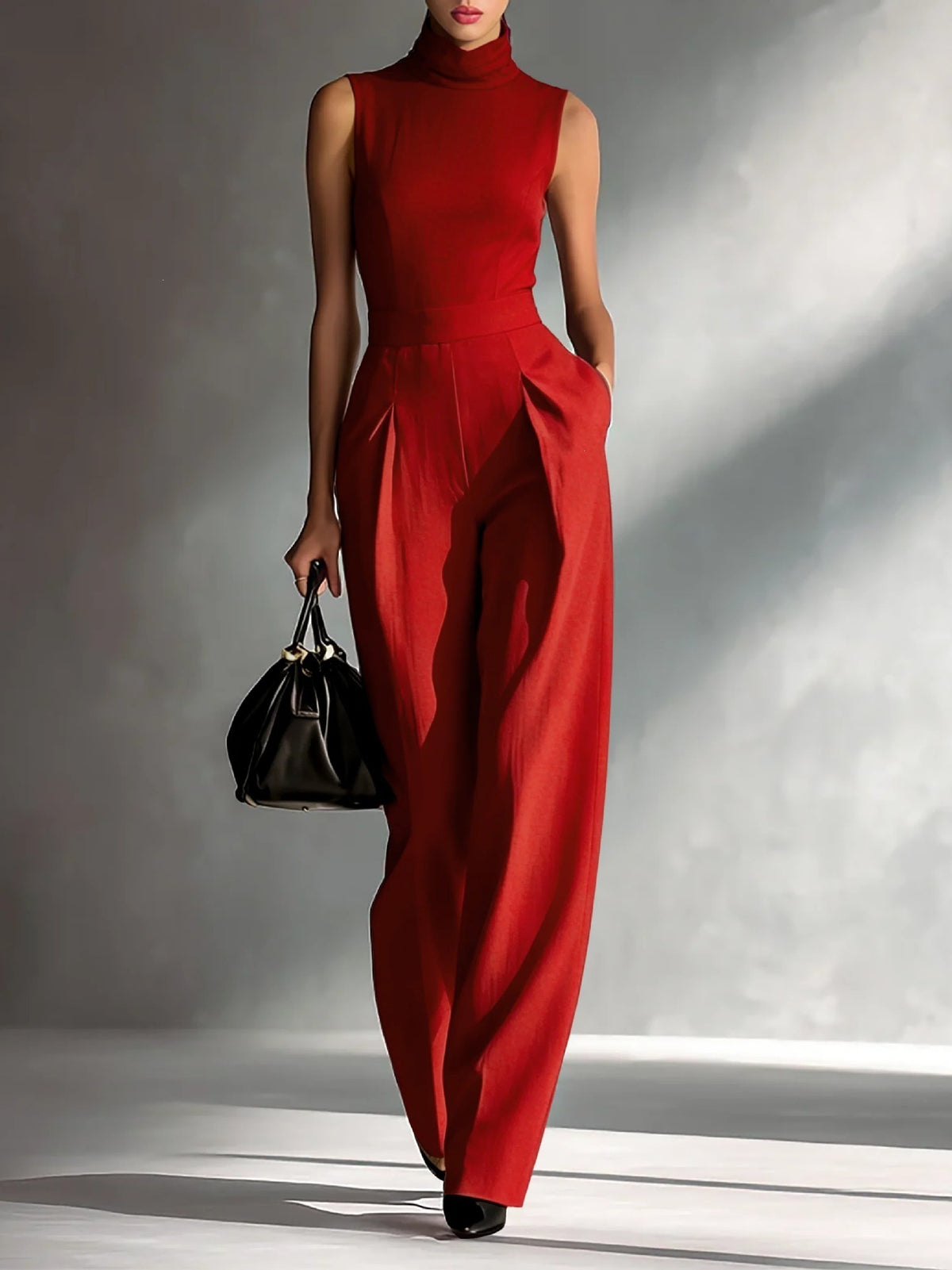 Natalie - Women's Sleeveless Turtleneck Wide-Leg Jumpsuit 1