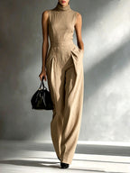 Natalie - Women's Sleeveless Turtleneck Wide-Leg Jumpsuit 3