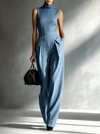 Natalie - Women's Sleeveless Turtleneck Wide-Leg Jumpsuit 4