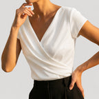 Natasha - Women's Wrap Blouse with V-Neckline and Cap Sleeves