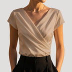 Natasha - Women's Wrap Blouse with V-Neckline and Cap Sleeves