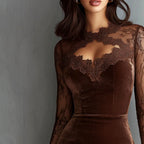 Nora - Women's Velvet Lace Long Sleeve Midi Dress 3