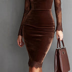 Nora - Women's Velvet Lace Long Sleeve Midi Dress 4