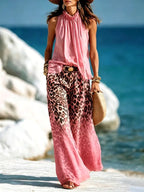 Odette - Women's Leopard Halter Wide Leg Matching Set 4