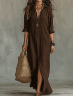 Olivia - Women's Button-Front Linen Maxi Dress