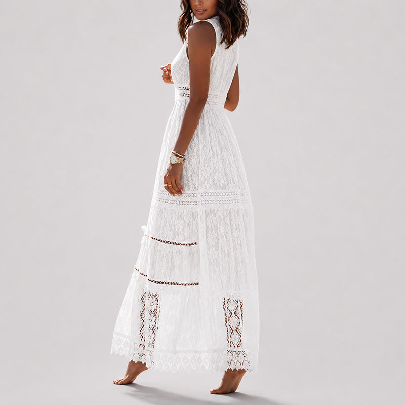 Olivia - Women's Lace V-Neck Layered Maxi Dress