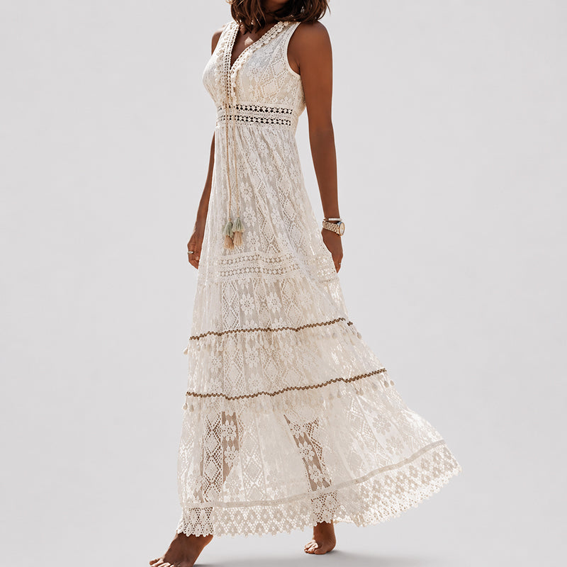 Olivia - Women's Lace V-Neck Layered Maxi Dress