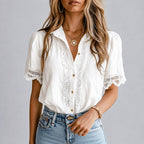 Ophelia - Women's Button-Front Crochet Lace Blouse