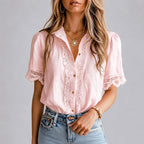 Ophelia - Women's Button-Front Crochet Lace Blouse
