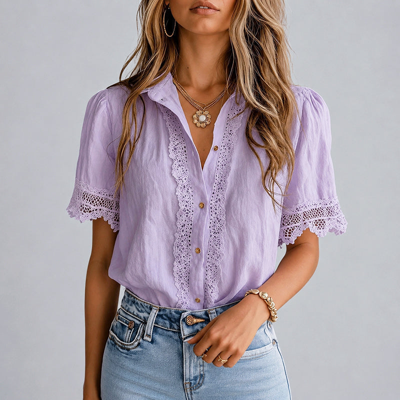 Ophelia - Women's Button-Front Crochet Lace Blouse