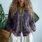Ophelia - Women's Vintage Print Button-Front Shirt