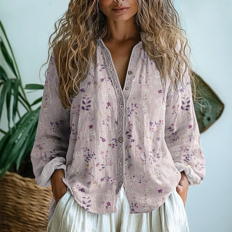 Ophelia - Women's Vintage Print Button-Front Shirt