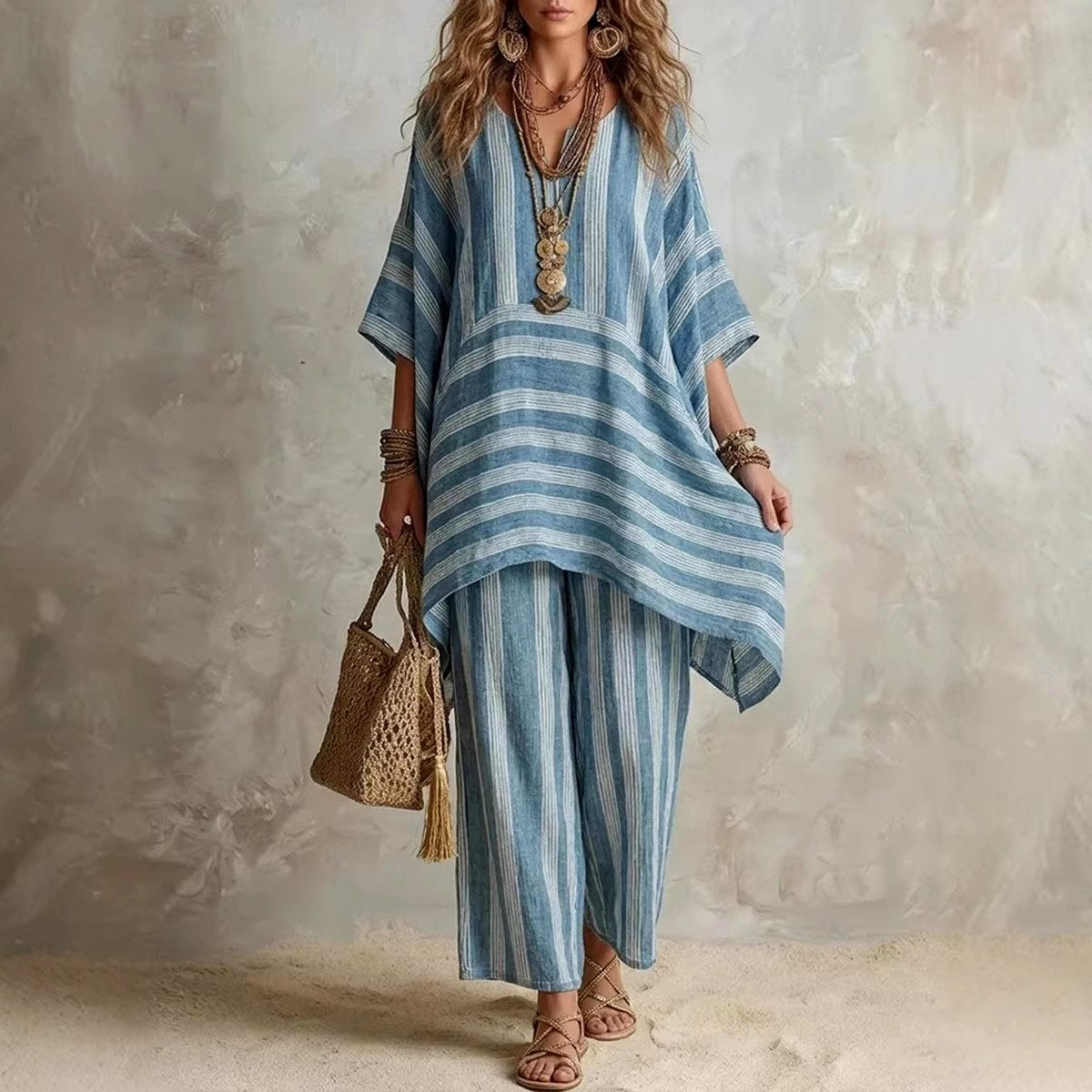 Ophelia - Women's Striped Wide Leg Lounge Set 1