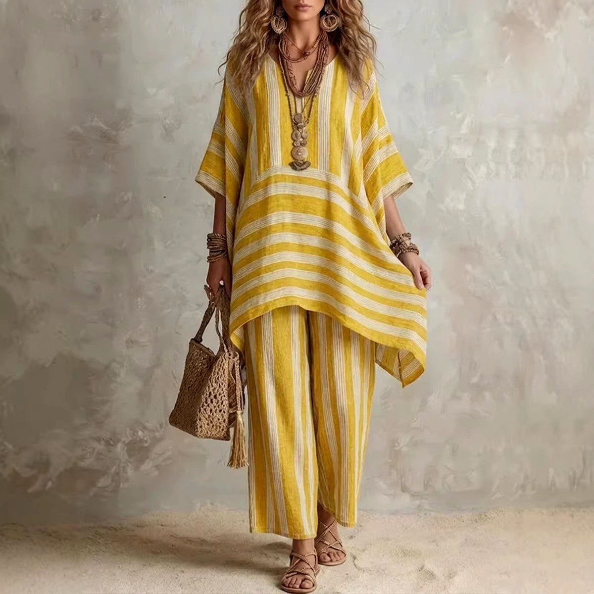 Ophelia - Women's Striped Wide Leg Lounge Set 2
