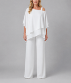 Paloma - Women's Cold-Shoulder Layered Chiffon Trousers Set