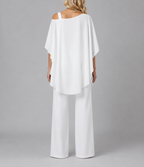 Paloma - Women's Cold-Shoulder Layered Chiffon Trousers Set